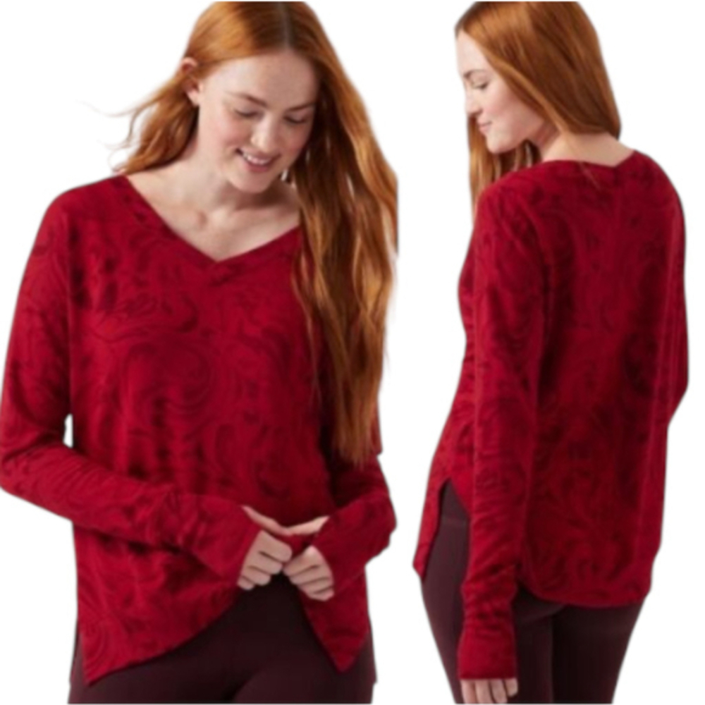 Athleta Coaster Luxe Sweatshirt Size M Red Floral